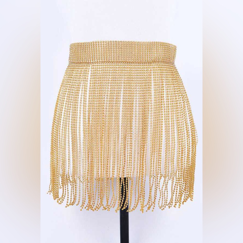 Rhinestone Fringe Chain Statement Belt - Picture 4 of 7